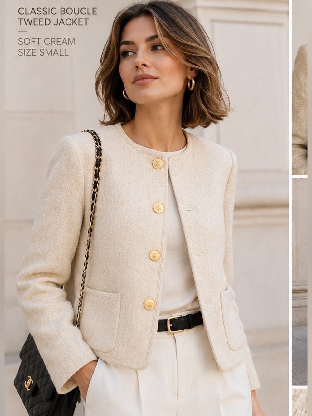 Dunst CLASSIC BOUCLE TWEED JACKET
SOFT CREAM Chic Women's Blazer Chanel small